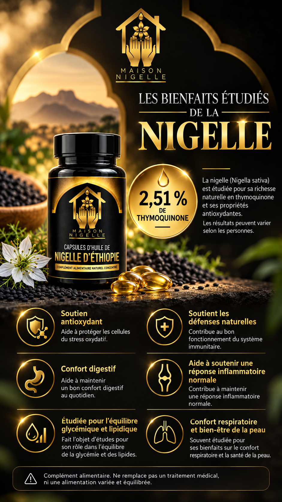 Capsules d’Huile de Nigelle d’Éthiopie 500 mg