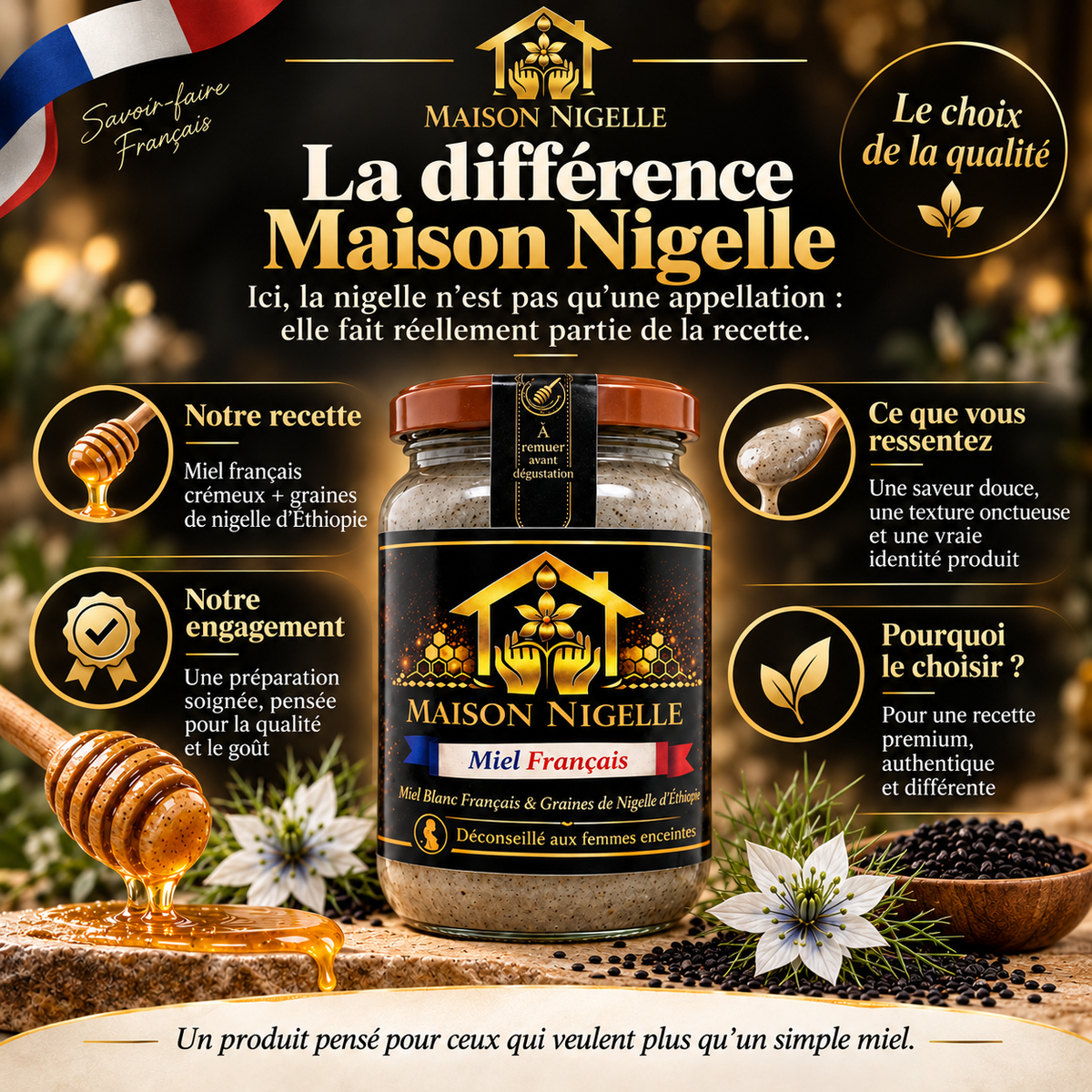 Miel au nigelle – Miel français & nigelle d’Éthiopie
