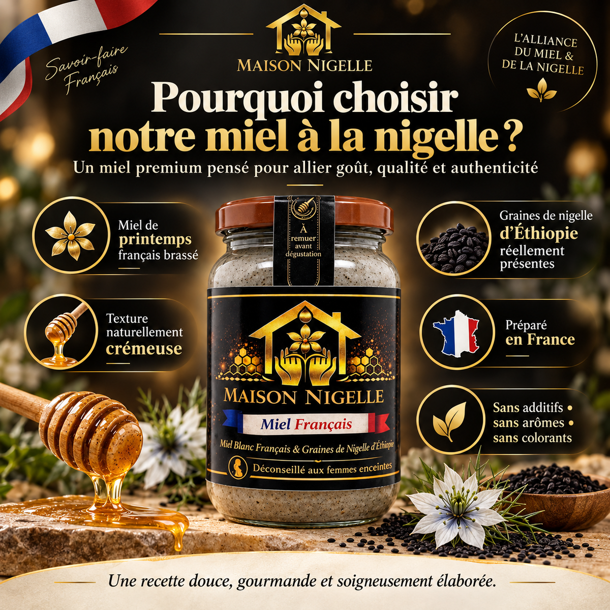 Miel au nigelle – Miel français & nigelle d’Éthiopie