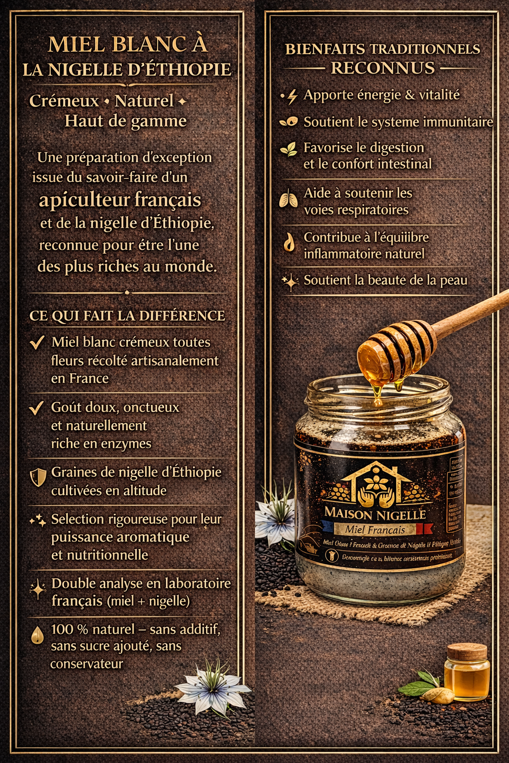 Miel Blanc Français à la Nigelle d’Éthiopie – Préparation Authentique 1 kg