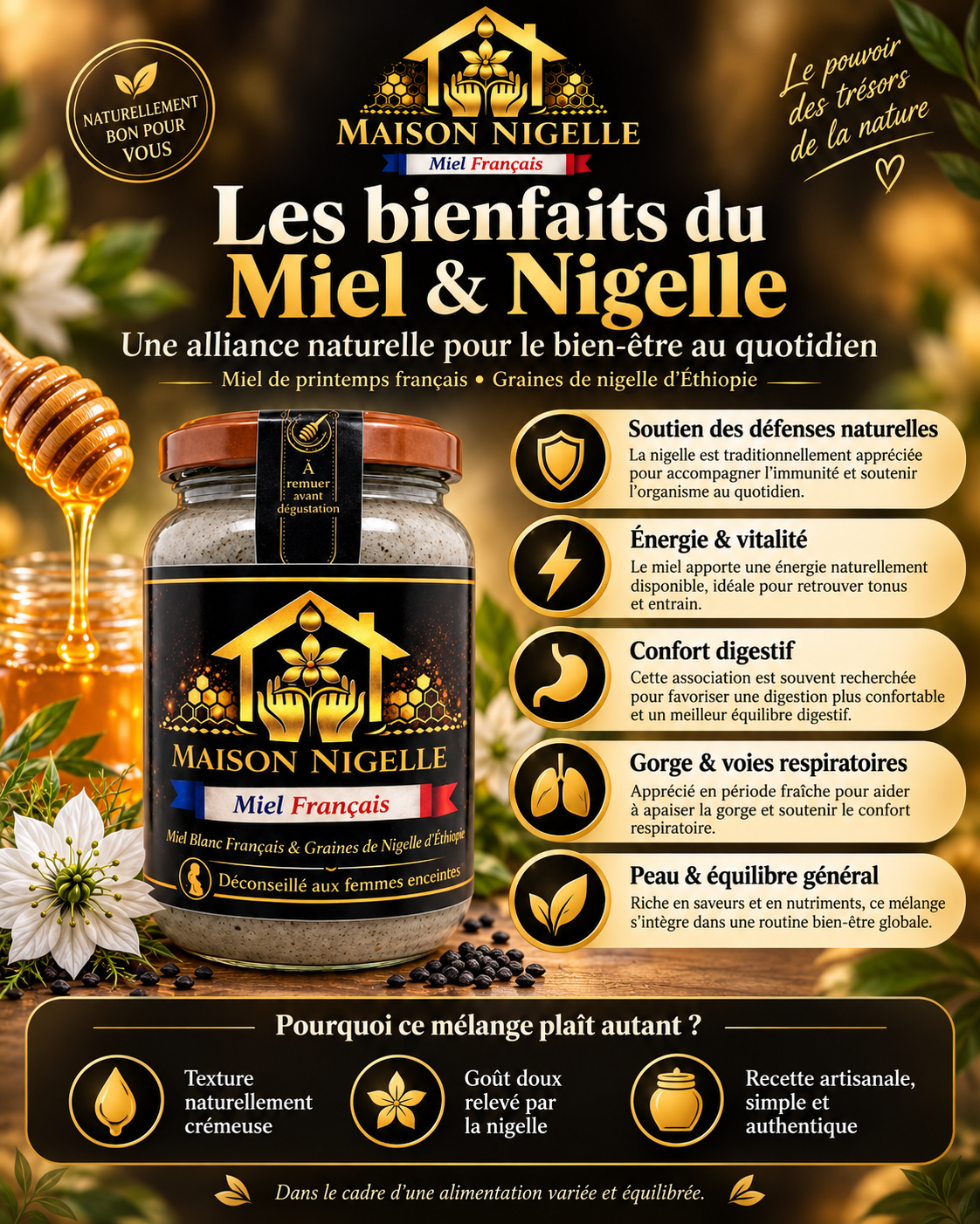 Miel au nigelle – Miel français & nigelle d’Éthiopie