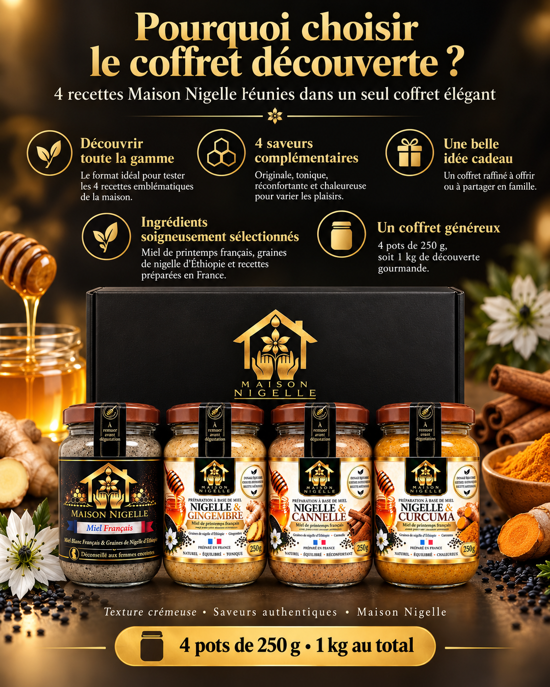 Coffret Découverte : 4 Miels au nigelle