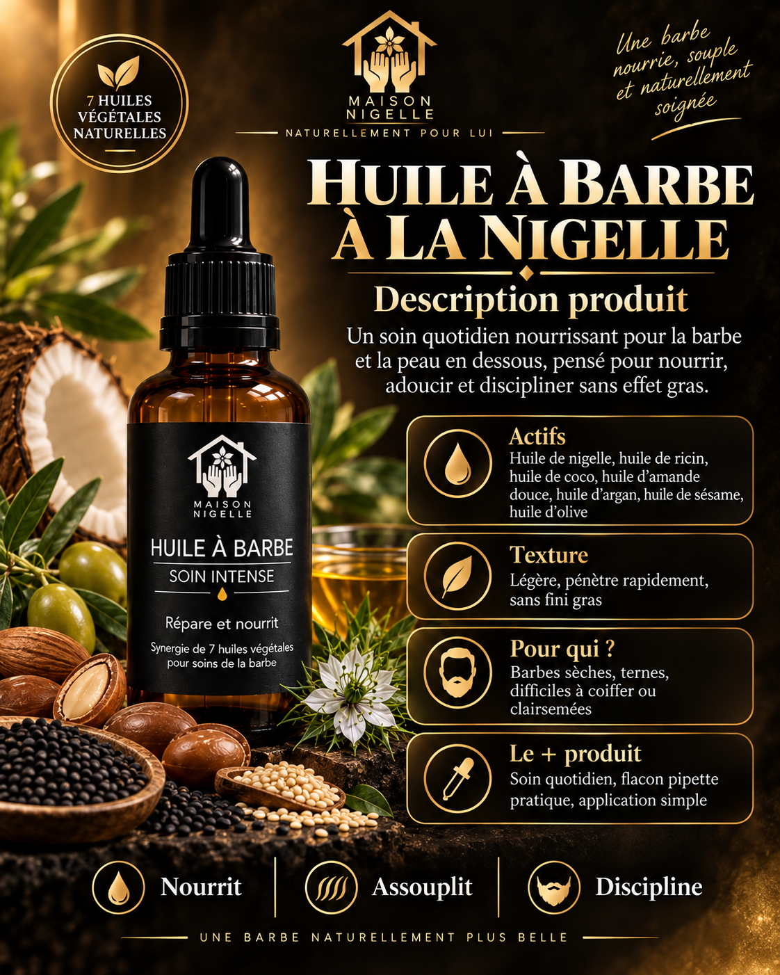Huile à barbe à la nigelle soin intense