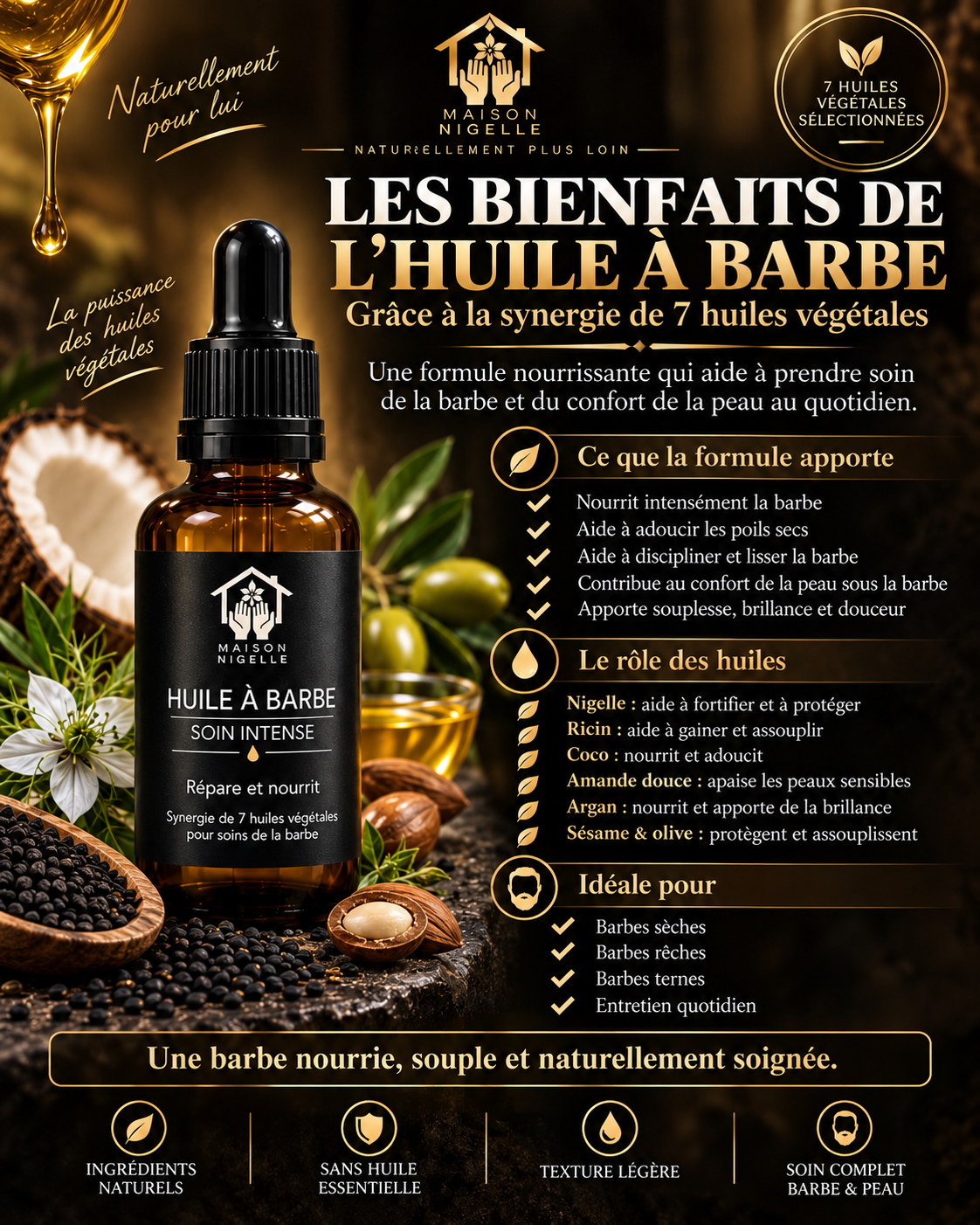 Huile à barbe à la nigelle soin intense