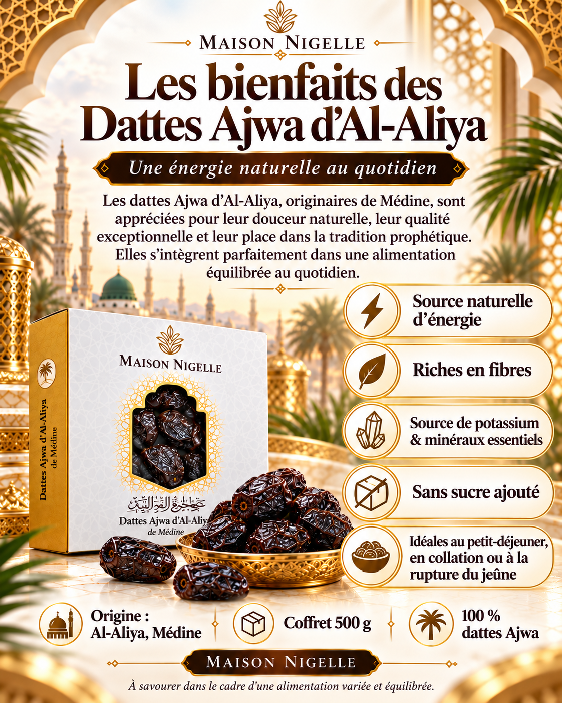 Dattes Ajwa d’Al-Aliya de Médine – Coffret 500 g