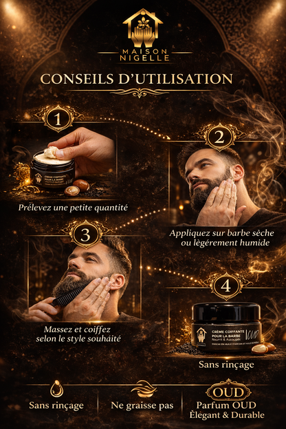 Crème Coiffante Barbe à la Nigelle & Argan – Nourrit, Discipline & Parfum OUD (100 ml)