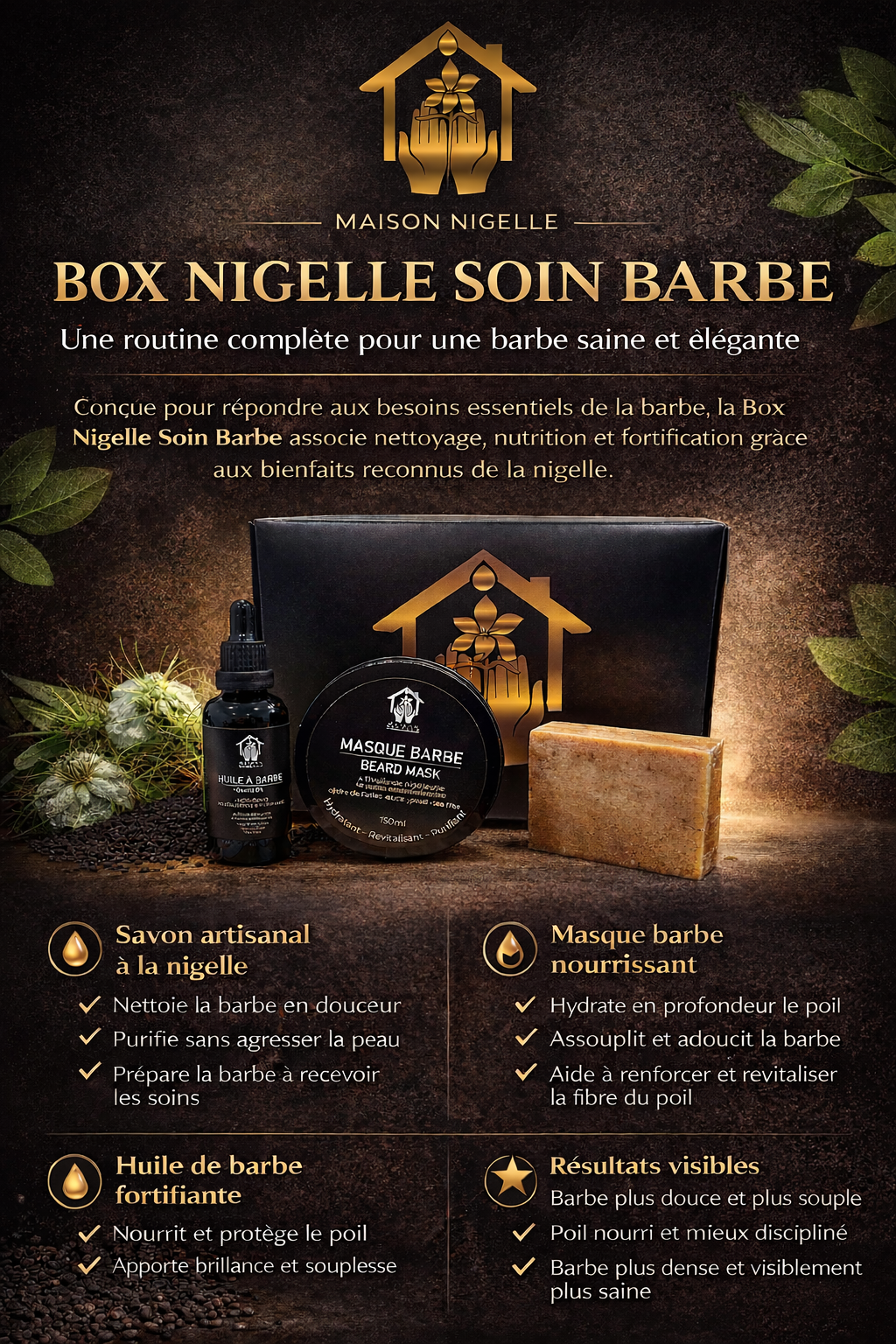 Box Nigelle Soin Barbe – Coffret naturel à la nigelle pour nettoyer, nourrir et fortifier la barbe