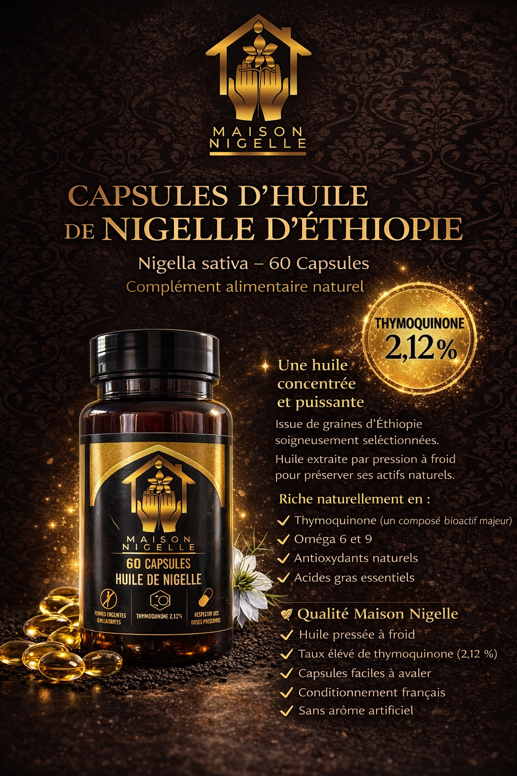Capsules d’Huile de Nigelle d’Éthiopie 500 mg Pressée à Froid – Complément Alimentaire Naturel
