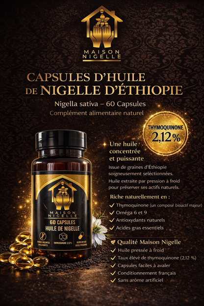 Capsules d’Huile de Nigelle d’Éthiopie 500 mg Pressée à Froid – Complément Alimentaire Naturel