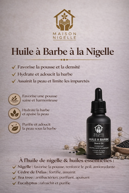 Huile à barbe à la nigelle – Favorise la pousse, hydrate et renforce la barbe