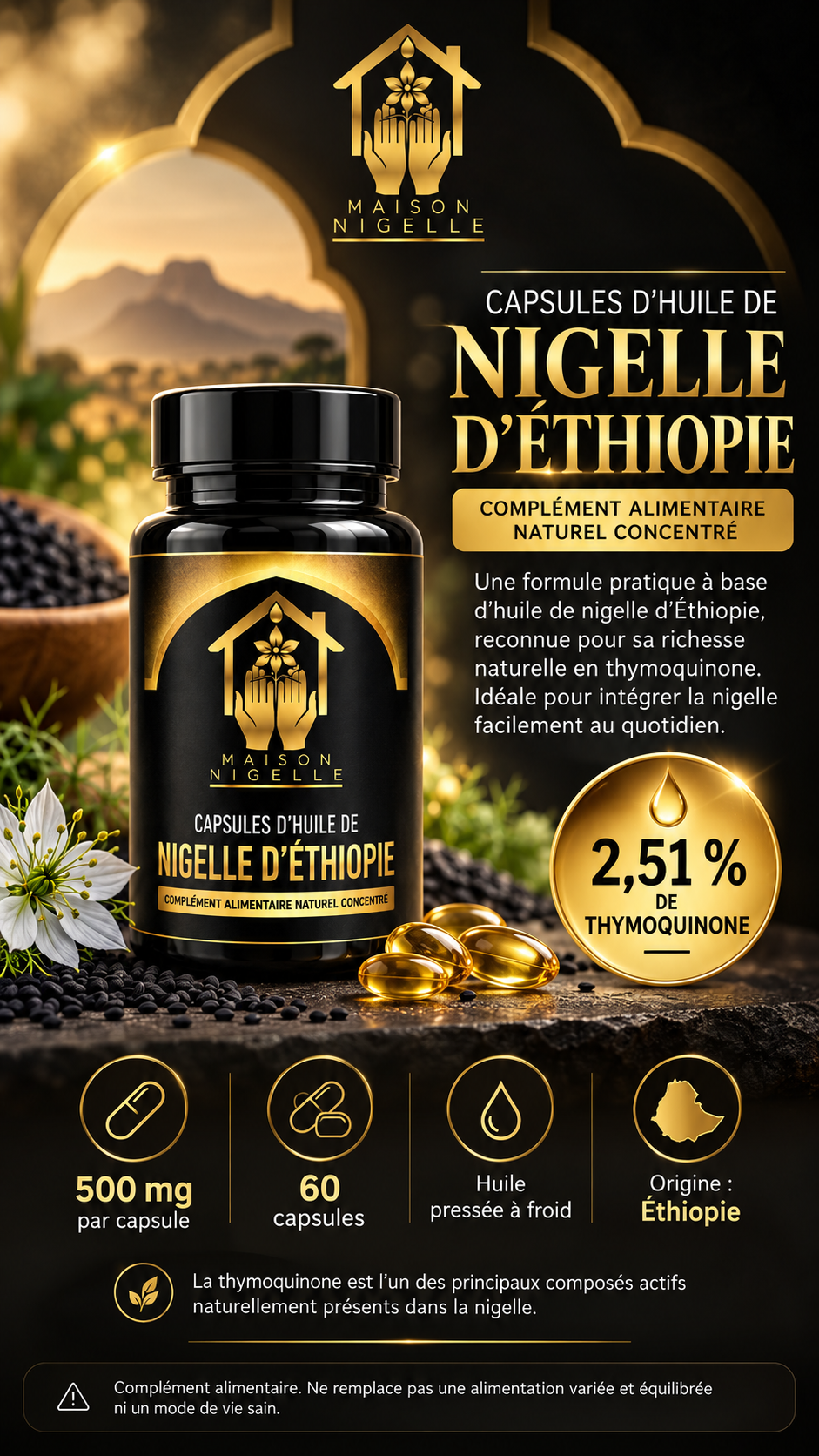 Capsules d’Huile de Nigelle d’Éthiopie 500 mg