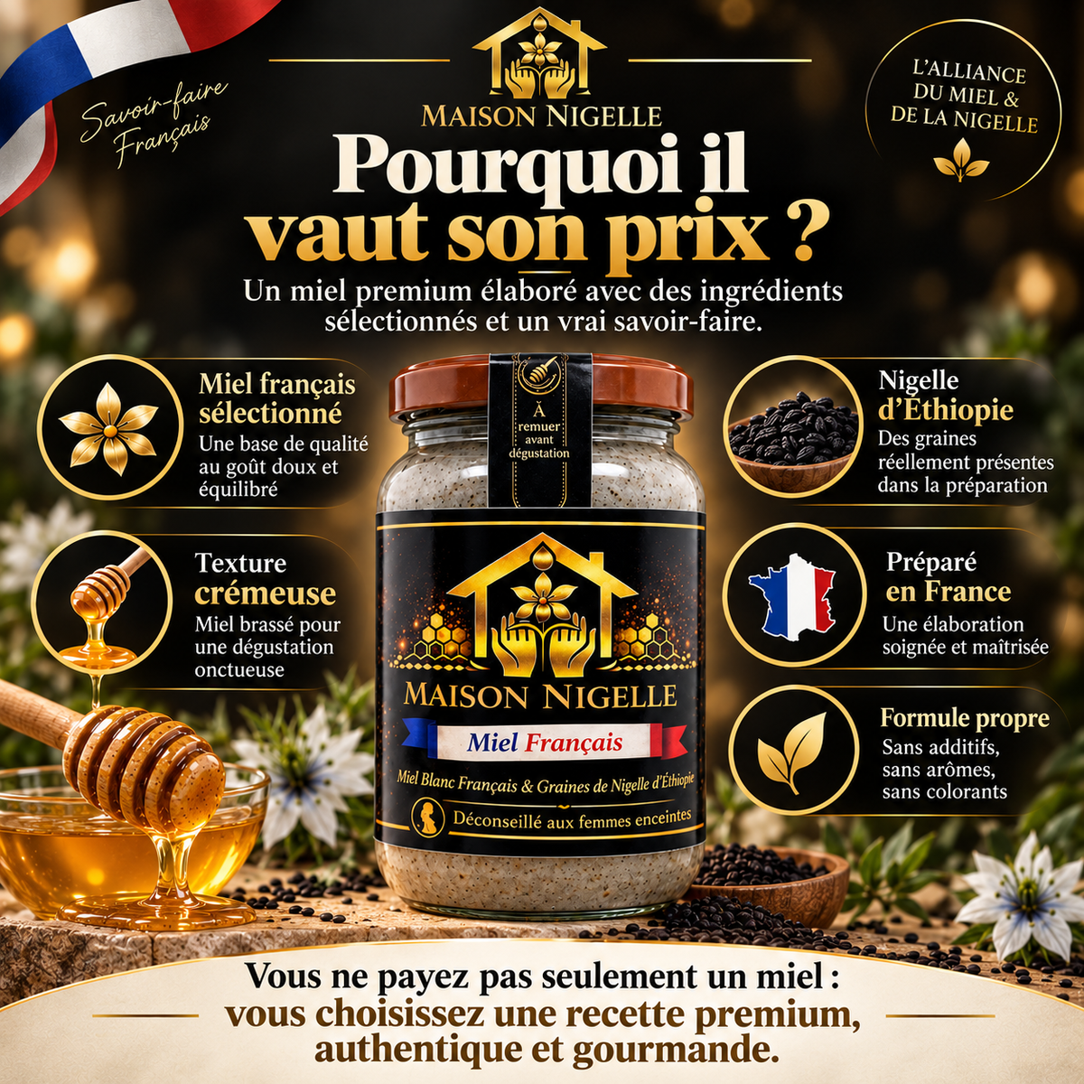 Miel au nigelle – Miel français & nigelle d’Éthiopie