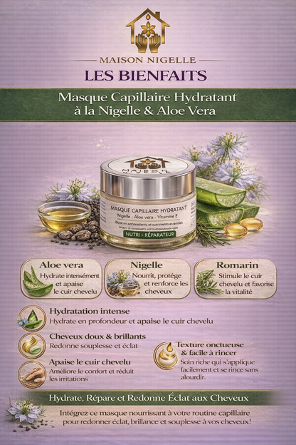 Masque Capillaire Hydratant à la Nigelle & Aloe Vera – Nutrition, Réparation et Brillance