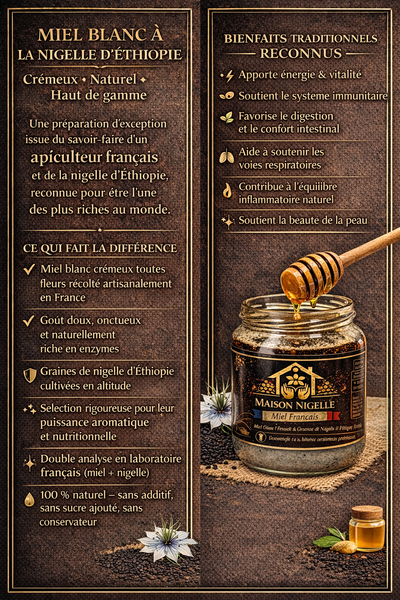 Miel Blanc Français à la Nigelle d’Éthiopie – Préparation Authentique 1 kg