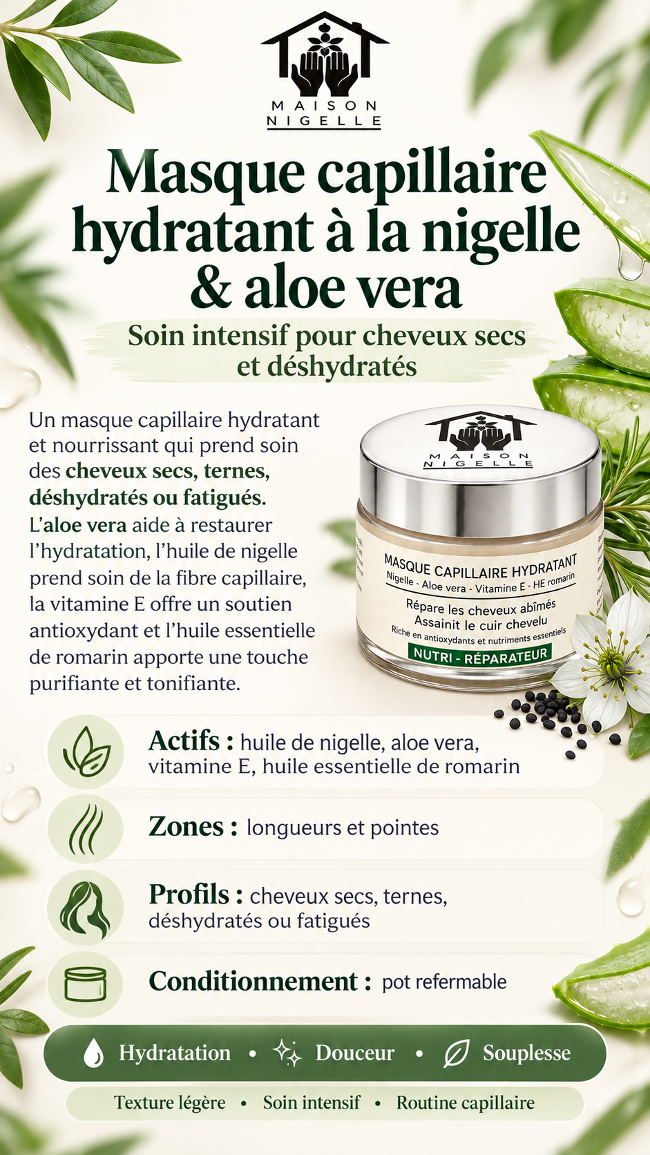 Masque Capillaire Hydratant à la Nigelle & Aloe Vera
