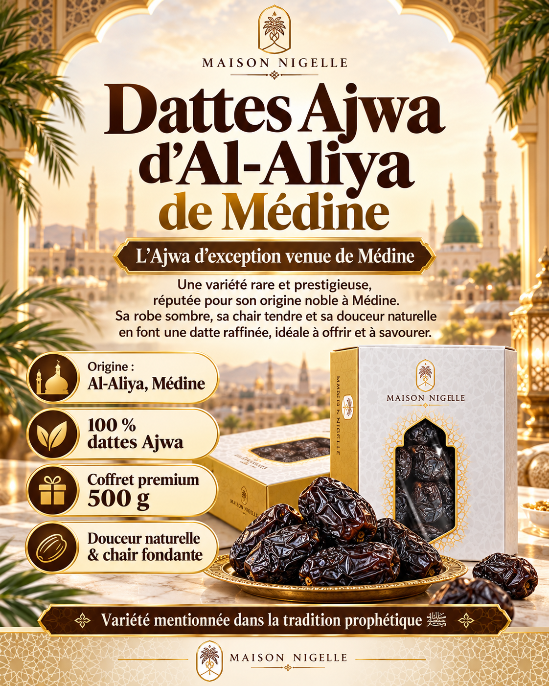 Dattes Ajwa d’Al-Aliya de Médine – Coffret 500 g