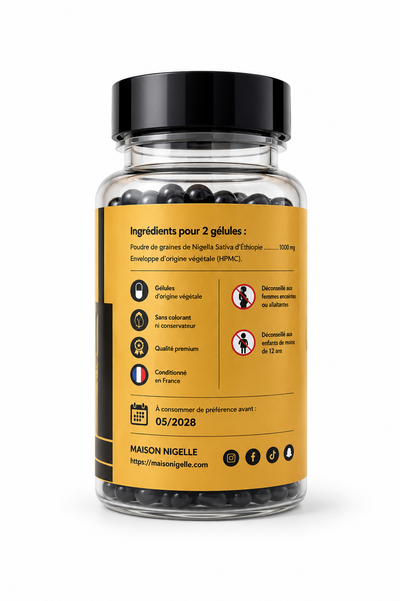 Gélules de Graines de Nigelle d’Éthiopie 500 mg – 60 Gélules Végétales HPMC – Complément Alimentaire