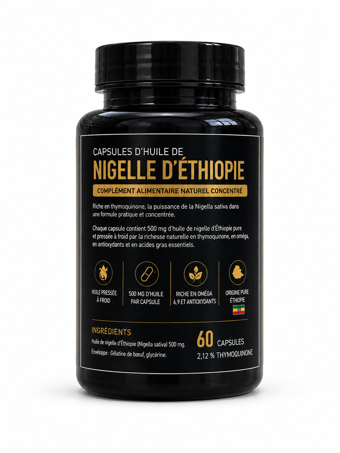 Capsules d’Huile de Nigelle d’Éthiopie 500 mg Pressée à Froid – Complément Alimentaire Naturel