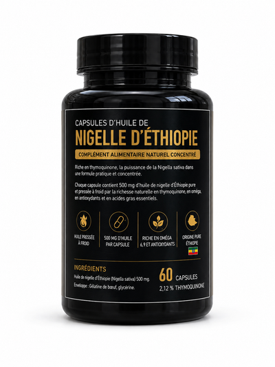 Capsules d’Huile de Nigelle d’Éthiopie 500 mg Pressée à Froid – Complément Alimentaire Naturel