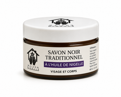 Savon noir traditionnel à l’huile de nigelle – Soin corps & rituel hammam
