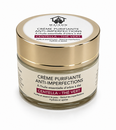 Crème visage à la nigelle anti-imperfections – Purifie, apaise et réduit les boutons (Centella & thé vert – 50 ml)
