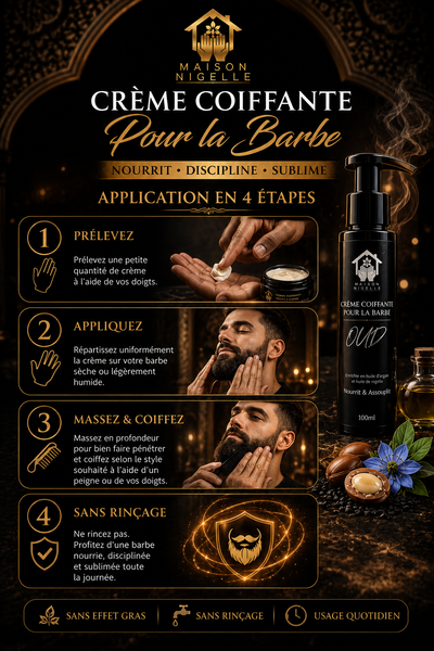 Crème Coiffante Barbe à la Nigelle & Argan – Nourrit, Discipline & Parfum OUD (100 ml)